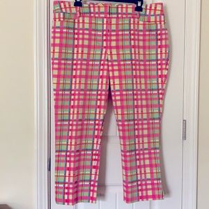 New York and Co, fuchsia & lime plaid capris sz 14